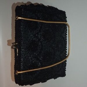 Vintage black beaded clutch/ hand beaded purse